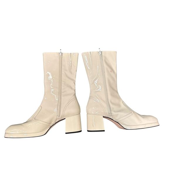 Miista Cass Boots 40 Cream White Patent Leather Block Heel Square Toe High Tall - Picture 7 of 16